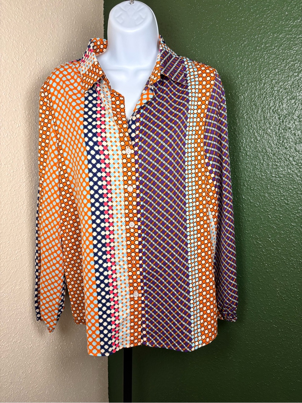 Orange Multi-Pattern Button-Up Top